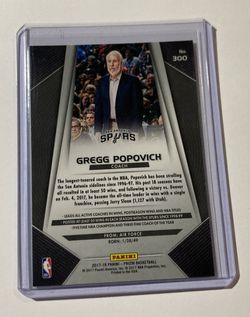 Gregg Popovich 2018-19 Prizm Basketball Card #300 Spurs Basketball Thumbnail