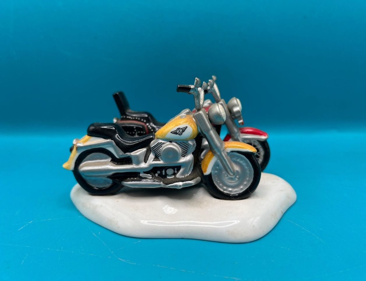 DEPARTMENT 56 SNOW VILLAGE HARLEY DAVIDSON FAT BOY & SOFT-TAIL MOTORCYCLE FIGURINE W/BOX