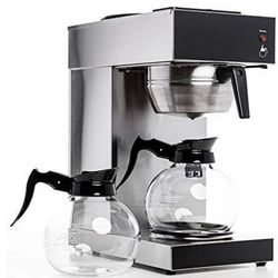 SYBO RUG2001 Commercial Grade Pourover Brewer Coffee Maker Machine with Kettle Warmer and 2 Glass Decanters, 12-Cup Capacity, Silver