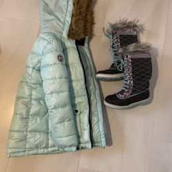 Girls Winter Puffer Jacket and Lace Up Boots 