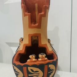 Native American Jemez Pueblo Storyteller Pottery Figurine Vase Rare