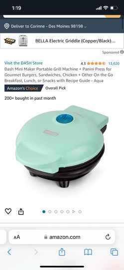 Dash Mini Maker Grill Aqua Color - New