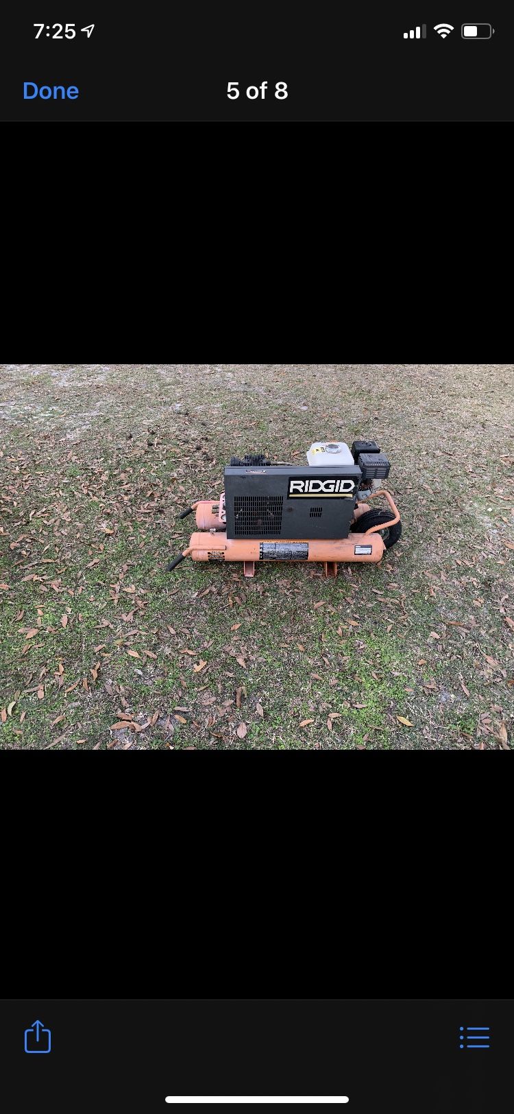 Rigid air compressor with Honda 5.5. Hp motor. Runs and works good