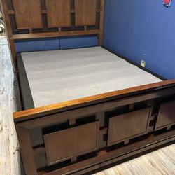 Queen Wood Bed frame And Dresser With Mirror