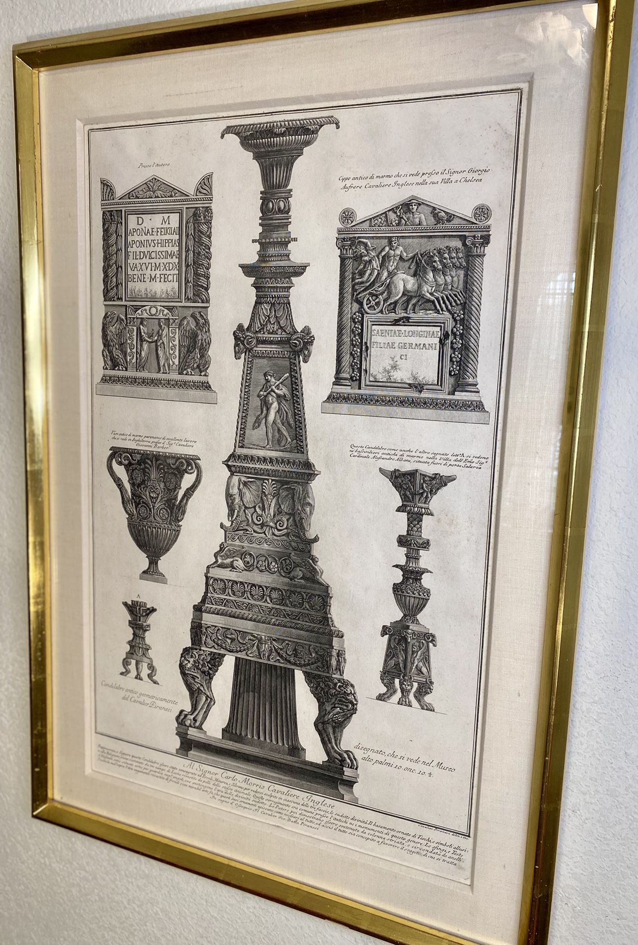 Rare Antique Giovanni Battista Piranesi (Italian,1720 – 1778) Candelabra, Cratera And Cinerary Urn.Original Etching.Framed.Glazed.