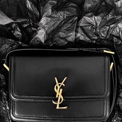 SAINT LAURENT Saint Laurent YSL SOLFERINO Gold Logo Calfskin Single Shoulder Crossbody Bag Medium Size Women's Black（s买家190）72
