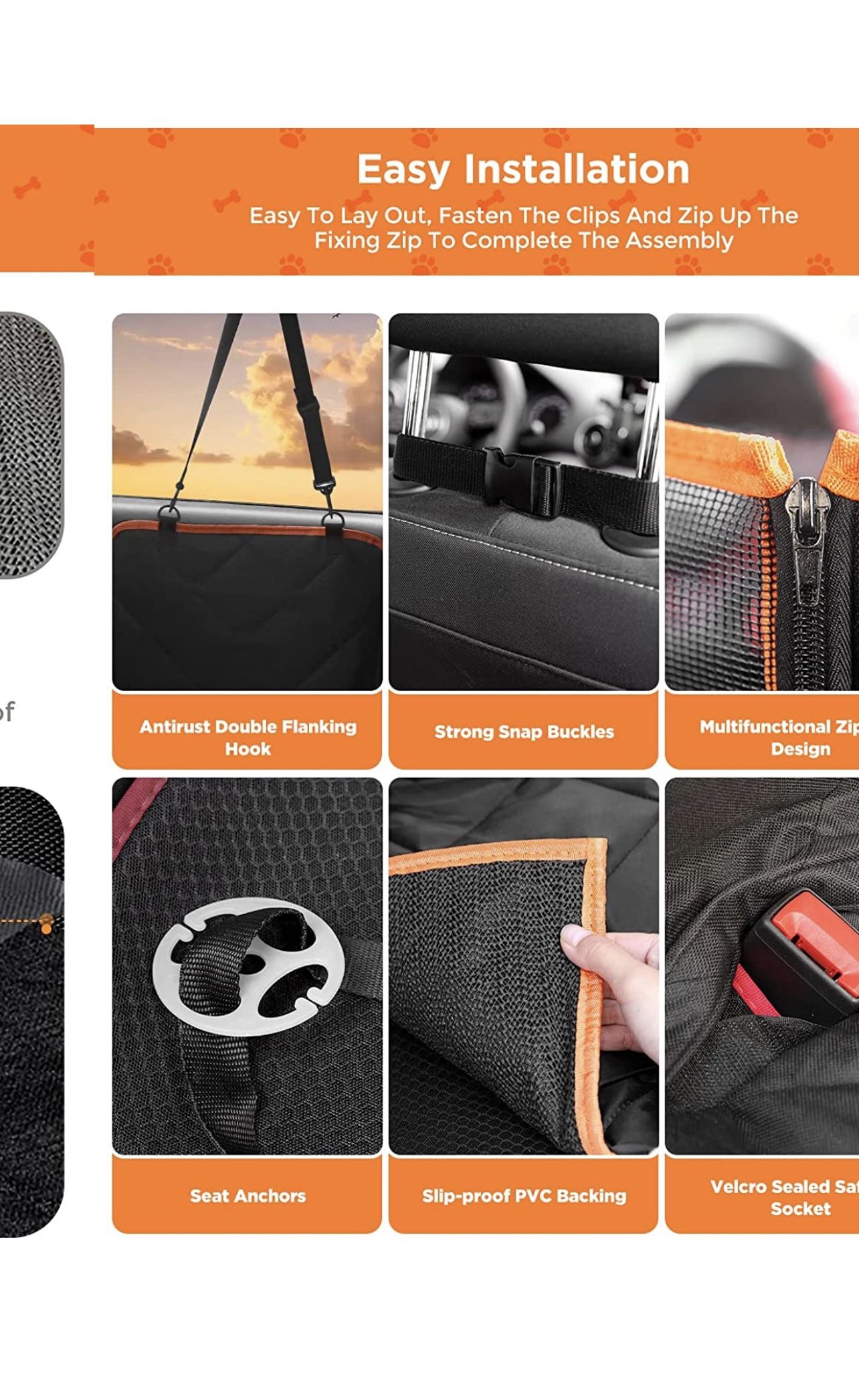 Dog Car Seat Cover,Scratchproof Waterproof Collapsible Dog Car Seat Covers,Car Seat Protector for Dogs with Mesh Window & Storage Pocket, Washable Dog