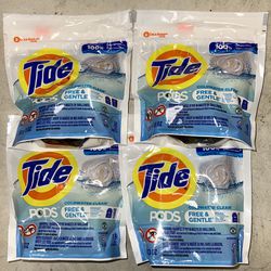 Tide PODS Free & Gentle, Laundry Detergent Soap Pods, Unscented - 4 Bags