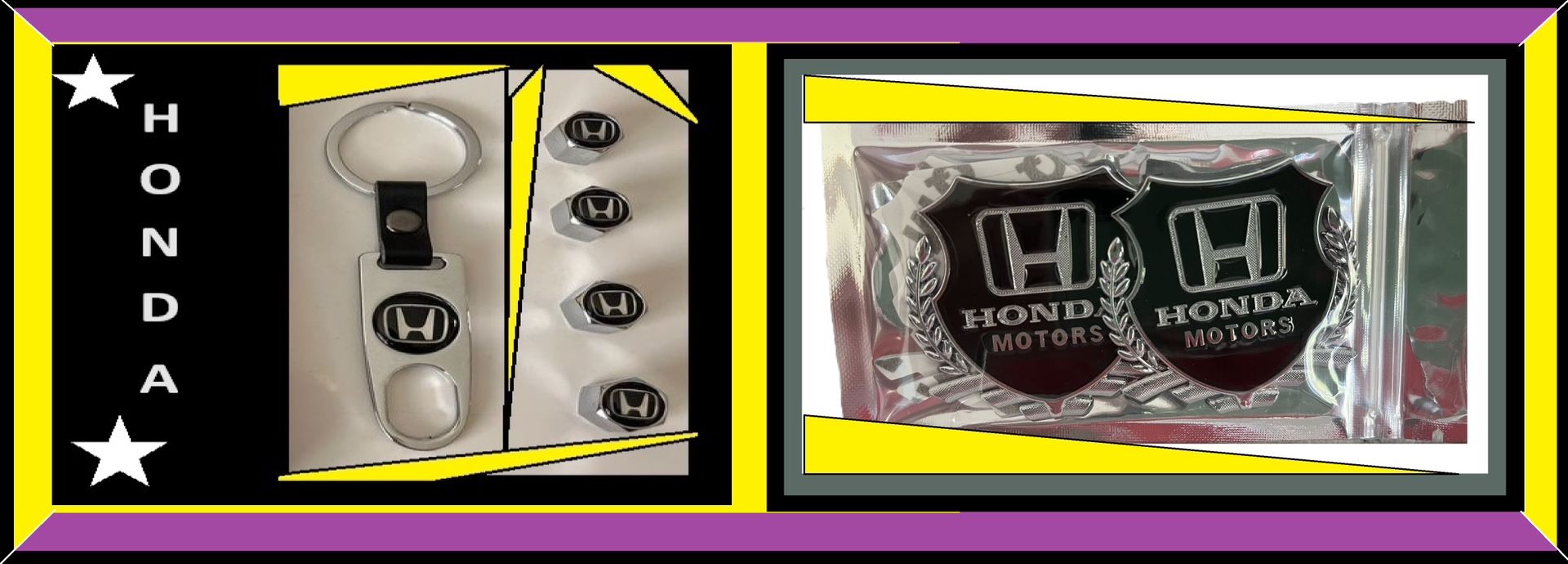 ➡️(New) Honda Tire Valve Stem Caps and Keychain Plus Honda Motors 3D Metal Emblems