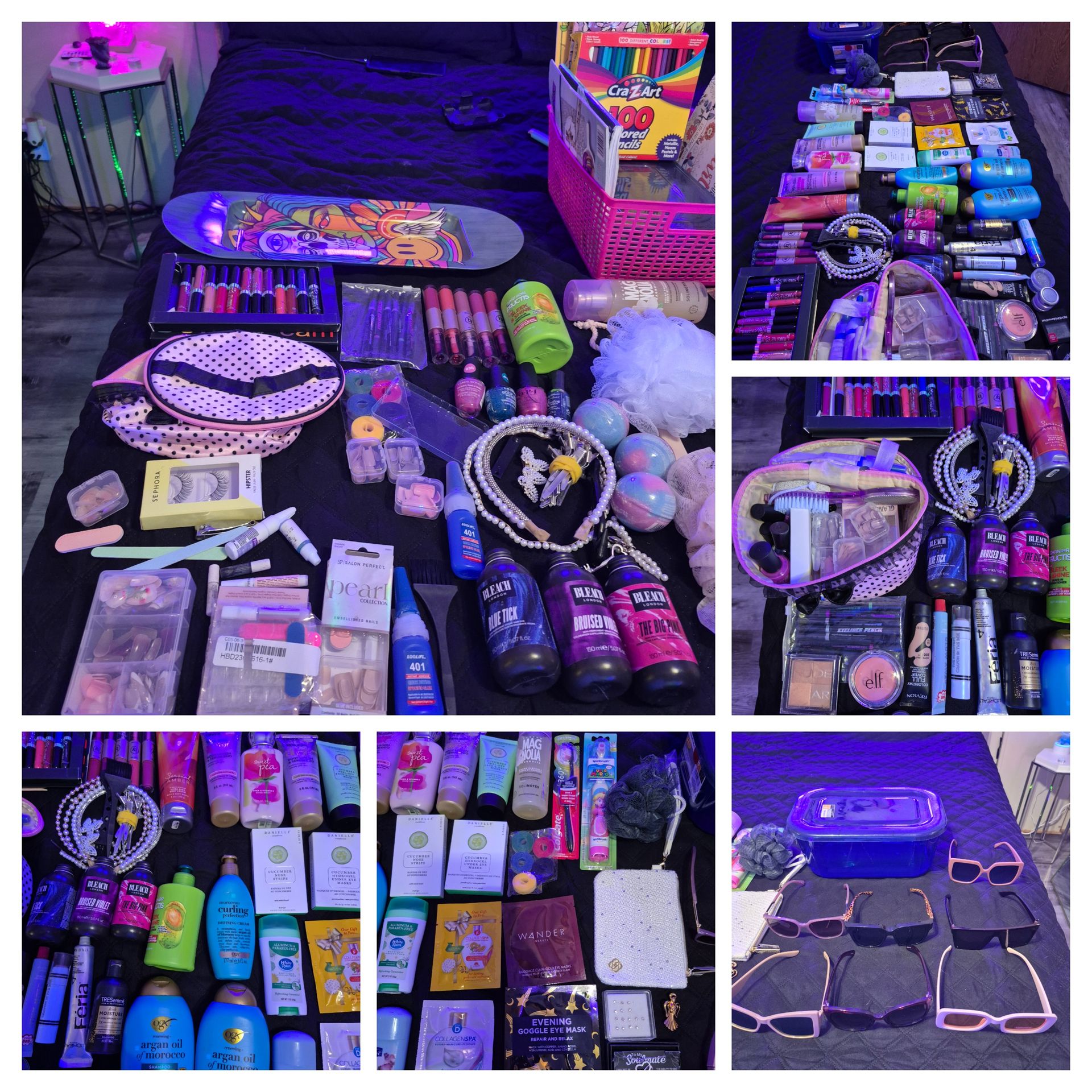 75% ALL NEW BEUTY SUPPLIES NAIL KITS ,POLISH SHAMPOO MAKEUP MIRROR door storage rack turning fork and sound machine for healing