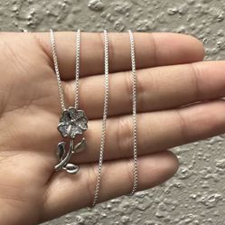Flower pendant necklace With 20” Chain Sterling Silver