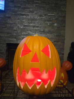 Hand Carved Light-Up Halloween Jack-O-Lantern Decoration