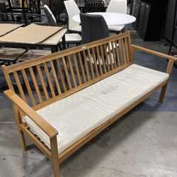 Assembled New Outdoor 3-Seat Acacia Wood Bench, 64 Inches Extra Long Chair with Cushion Slatted Seat