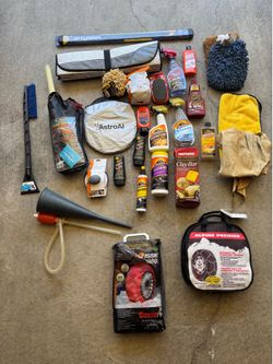 Car Supplies (sun shade, wash/wax, tire/leather/glass cleaners, armor all, sham, funnel, ice scraper, siphon, etc.