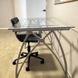 Vista 48"W Glass Computer Desk, Silver
