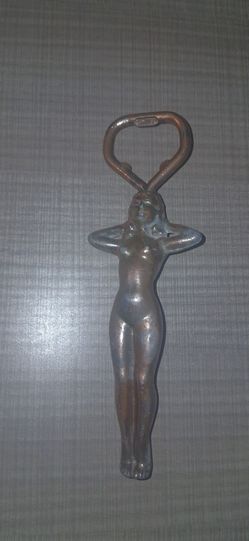 Vintage Mid-Century Brass Nude Lady Bottle Opener - Rare Barware