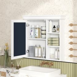30 in x 28 in Rectangular Modern Bathroom Medicine Cabinet with Mirror (White)