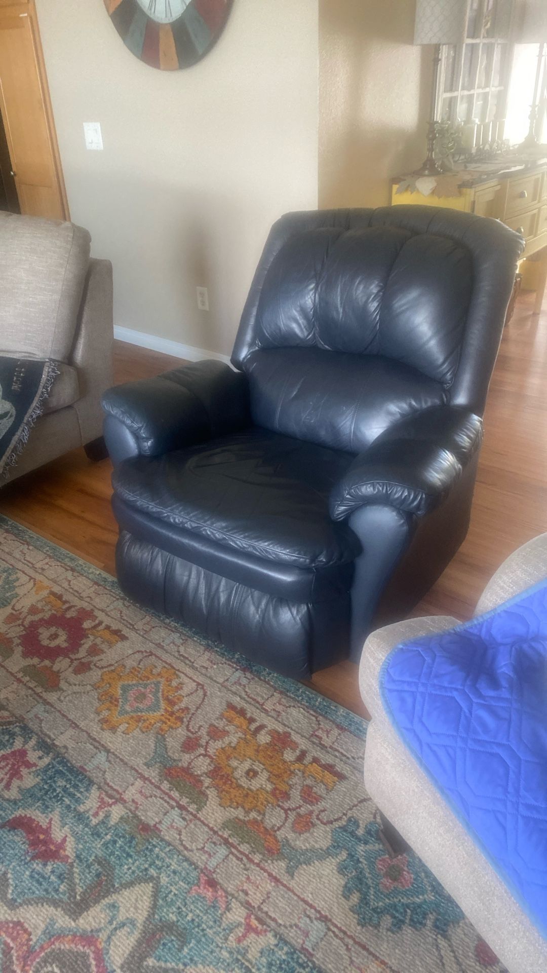 Recliner, Leather, Navy Blue 