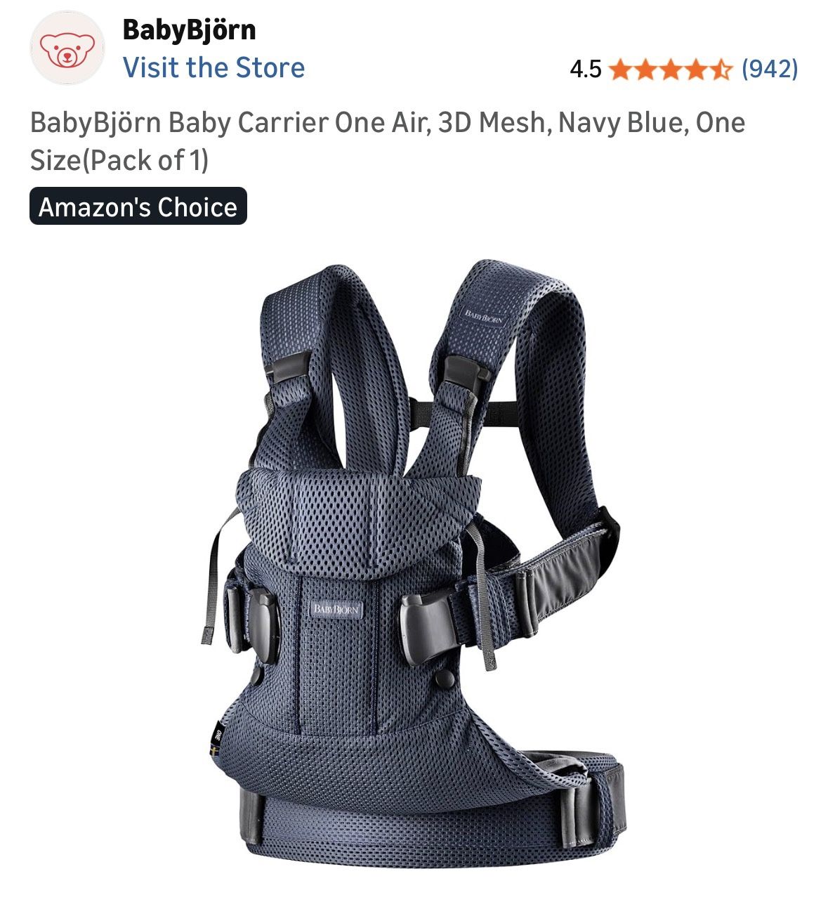 BabyBjörn Baby Carrier One Air, 3D Mesh, Navy Blue, One Size