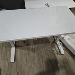 White Glass Desk Adjustable Height New