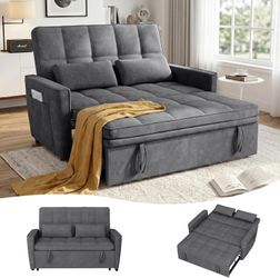 Chino- 54'' Sleeper Sofa Bed, Convertible Pull Out Couch Futon for for Living Room,Apartment (Darkgrey, Loveseat) Side Pockets, Velvet Fabric,...