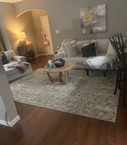 Couch, ottoman, loveseat, and pillows
