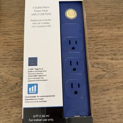 Mainstays 3-Outlet Retro Power Strip With 2 USB Ports