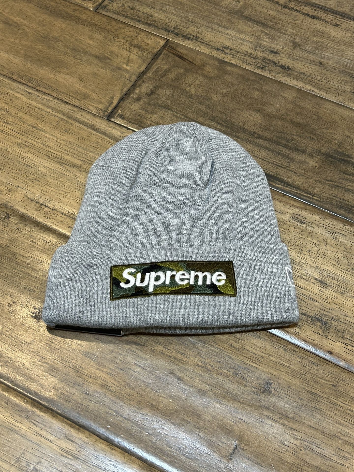 Supreme Box Logo Beanie FW23 Heather Grey Camo Brand New Authentic