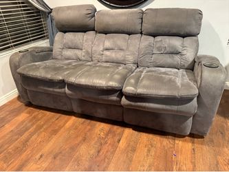 Space blue suede couch