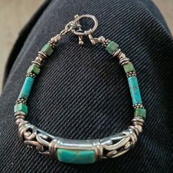 Antique 925 Silver And Turquoise Native American- Desert SW Bracelet 