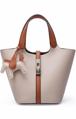 Women Vegan Leather Lock Design Bucket Purse for Work Evening