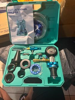 13PCS Coolant Vacuum Refill Kit with Gauge for Radiator Radiator Tool Set with Universal Conical Adapter, 4 Round Adapters, Splash-Proof Hose, Vacuum 