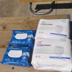  Lot Of 2 Packs Of 18 Each Adult DIAPERS And 2 Big packs Of Wet Wipes 
