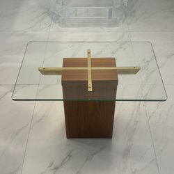 Danish MCM Teak Brass Glass Top Side/End/Coffee Table