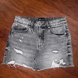 ZARA Distressed Grey Denim Skirt