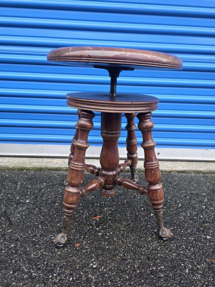 Antique Piano Stool with Glass Feet