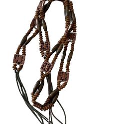 Vintage Strand Wooden Beads & Ornate Tie Belt, 36 inch & 36 inch 