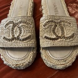 Chanel raffia mules hotsell