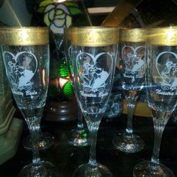 Set Of 6 Italian Boda Oro Champagne Flutes Gold Trimmed 