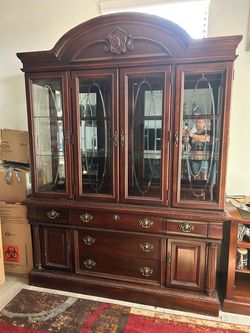 Large Cherry Wood China Cabinet Hutch