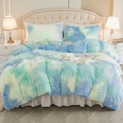 Luxury Blue Fuzzy Duvet Cover Set – King Size (Super Soft & Fluffy)
