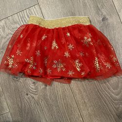 0-3m Holiday Time baby girl Christmas skirt with gold snowflakes