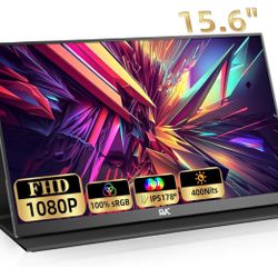 Portable Monitor, 15.6" FHD 1080P Travel Monitor for Laptop, Ultra-Slim HDR IPS Computer Gaming Display, USB-C HDMI Screen Extender with Smart Cover f
