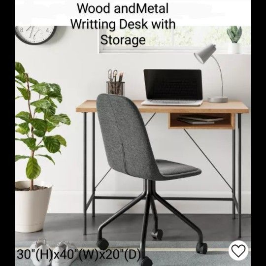 Brand New Wood And Metal Writting Desk With Storage