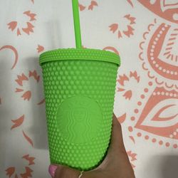 BRAND NEW WITH TAGS! STARBUCKS neon Green Grande Studded Tumbler/cup 