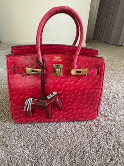 Red Hermès Style Handbag + Free Horse Charm