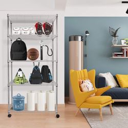 Simple Deluxe Heavy Duty 5-Shelf Storage Shelves, 1750Lb Loading Capacity, 35.43" W x 17.72" D x 70.87" H Adjustable Shelving Unit with Wheels, Chrome