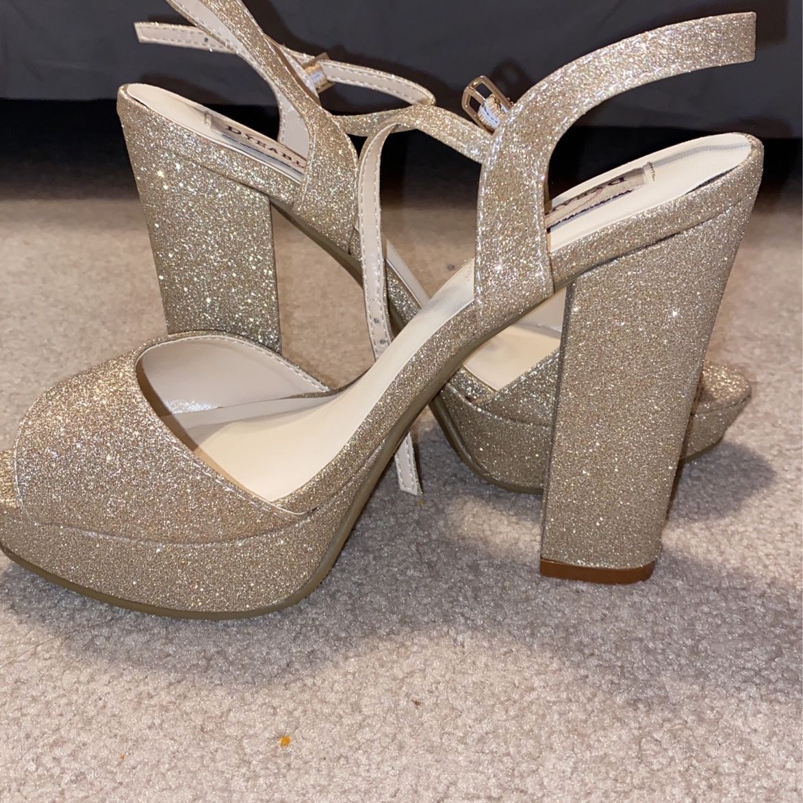 Champagne Glitter Prom Heels Size 8