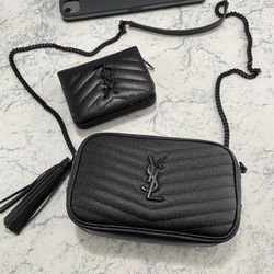LOU MINI BAG IN QUILTED GRAIN DE POUDRE EMBOSSED LEATHER And Wallet