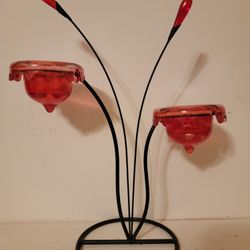 13 Inch Black Iron & Red Drip Candle Holders